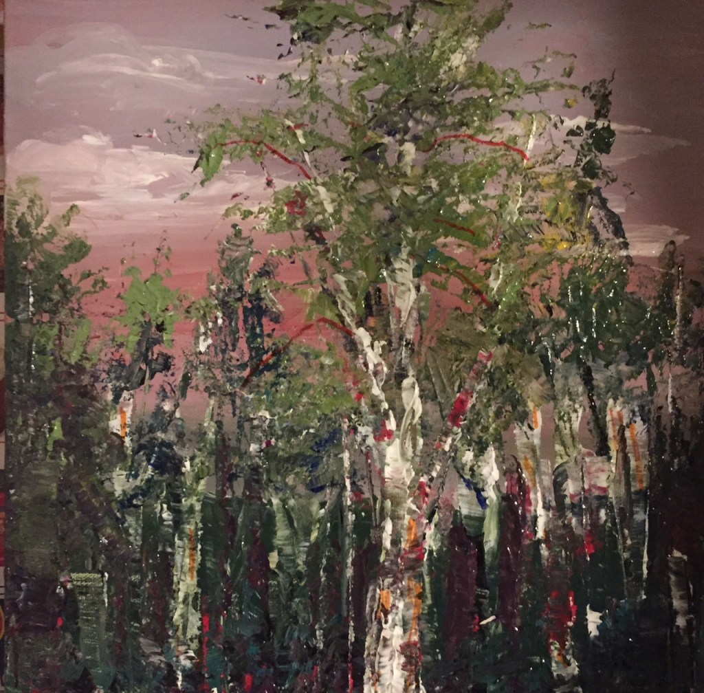 Hiking The trail - Original work by Canadian artist Maggie Broda, palette knife technique - SOLD