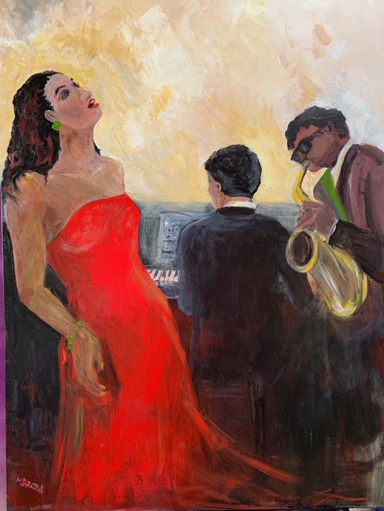 Scarlet Dress - original painting by Maggie Broda, SOLD